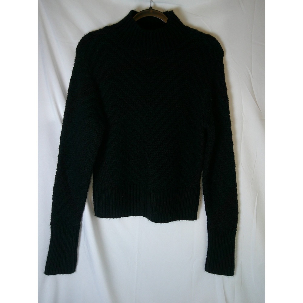 Worthington Black Chevron Knit Mock Neck Long Sleeve Sweater Women's Medium